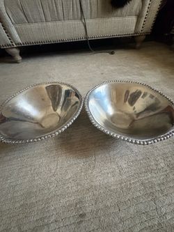2 Silver Toned Metal Serving Bowls/Fruit Bowls