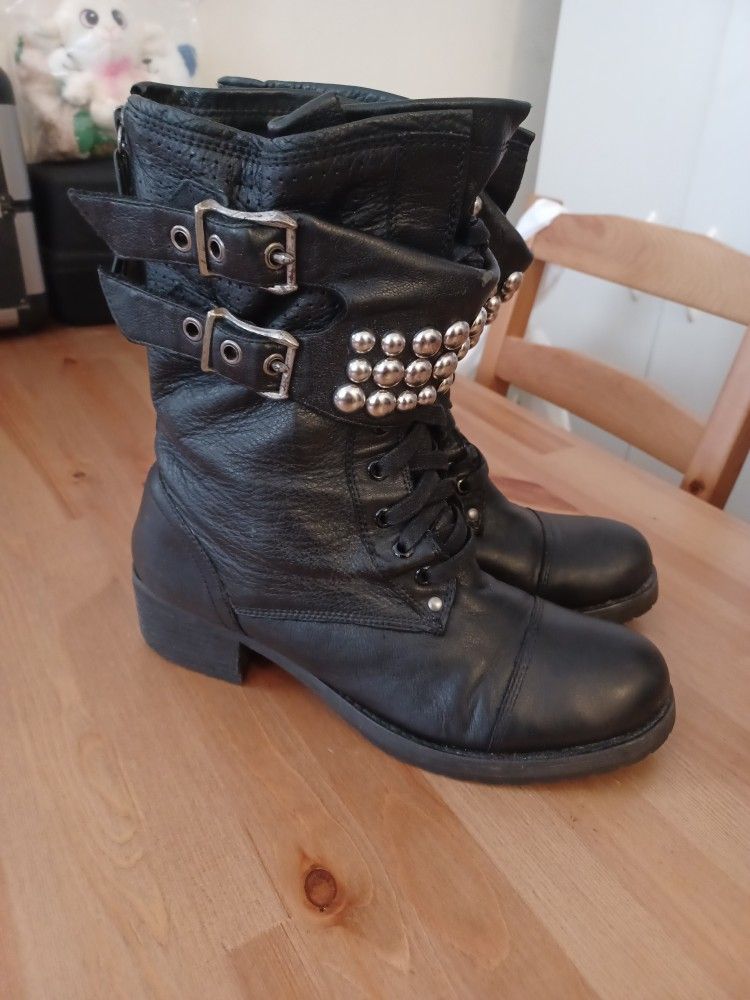 Aldo Genuine Black Leather Combat Boots Women's Size 9