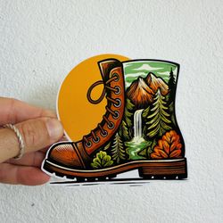 Hiking Boot Nature Camping Sticker Car Bumper Fishing Decal