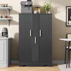 kepptory 47“ White Kitchen Pantry Cabinet with 3 Doors, Adjustable Shelves,