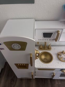 Kids Wooden Play Kitchen Set White and Gold