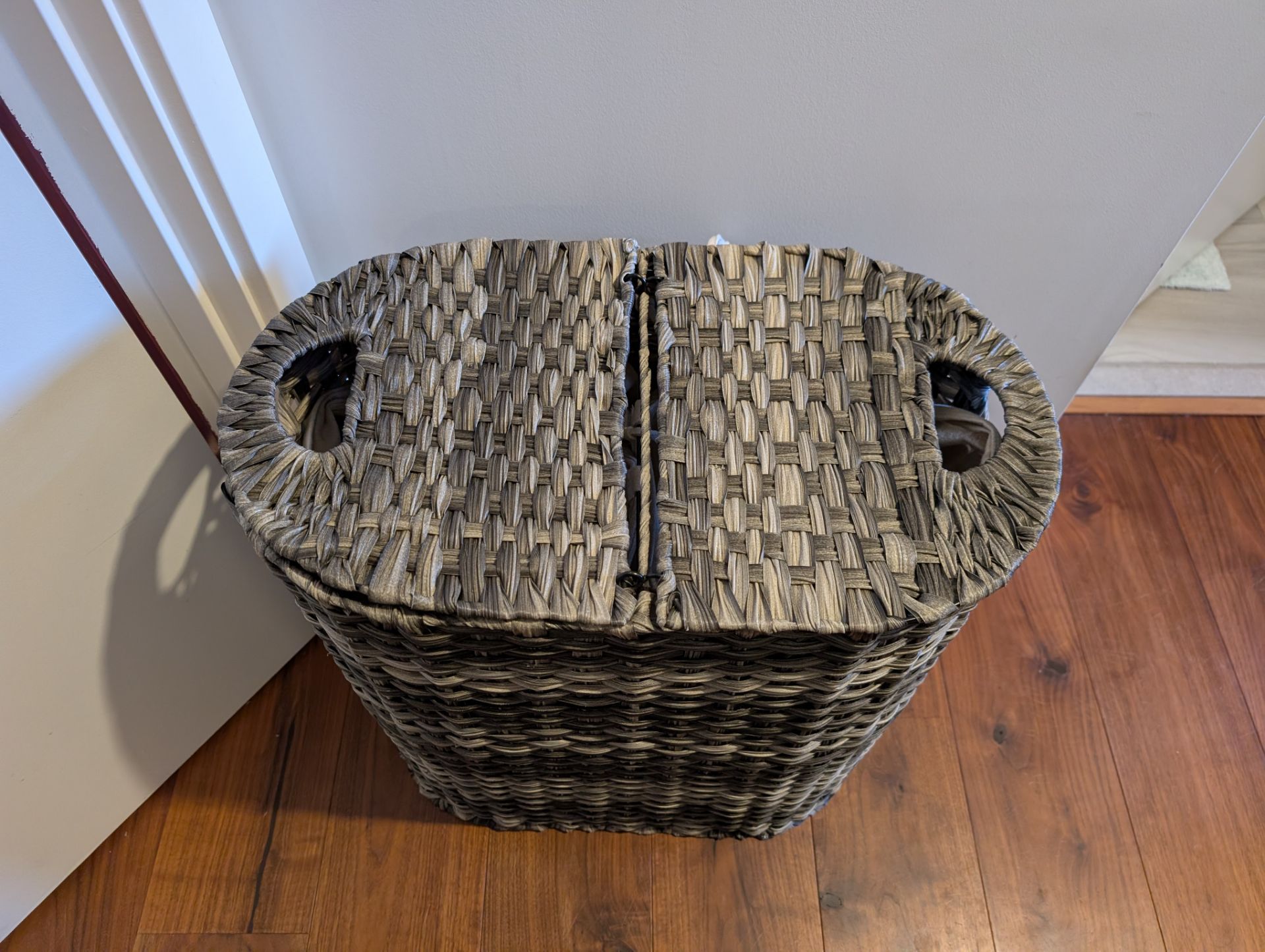 2 compartment wicker hamper