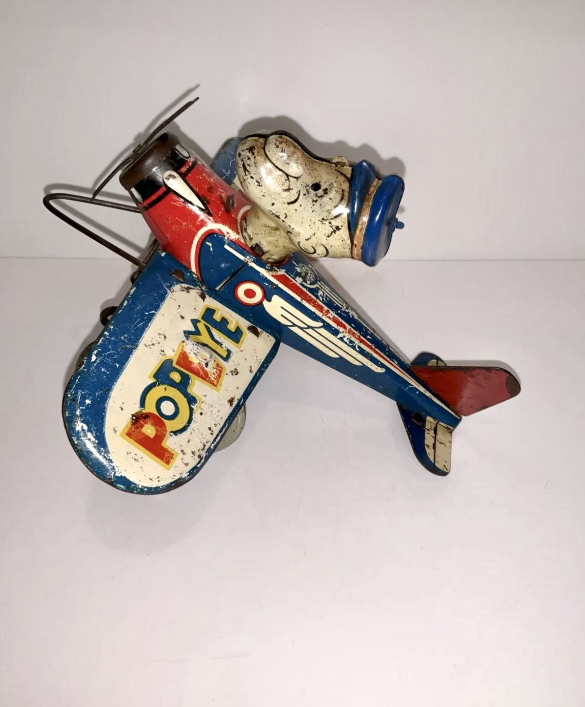 Antique 1940’s Popeye The Sailor Man Pilot Tin Wind-Up Marx Airplane Toy ~AS IS!