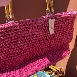 Hot Pink Bamboo Handles Purse/bag