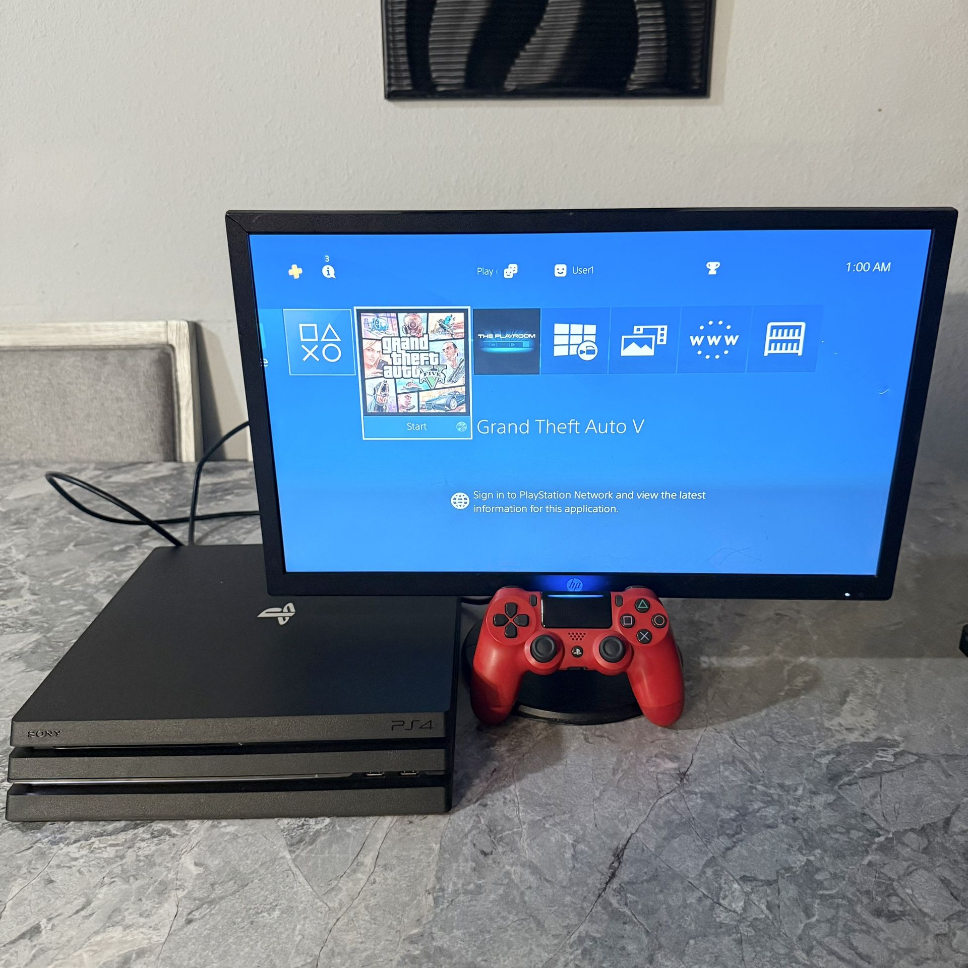 Ps4 Pro 1TB Console with Controller and Cables