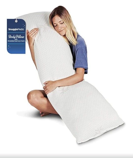 Snuggle-Pedic Body Pillow for Side Sleepers for Adults - Full Body Maternity Pillow Support Legs, Belly & HIPS - Shredded Memory Foam & Cooling Pregna