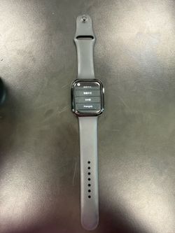 Apple Watch Series 4, 44mm GPS model with black sport band.