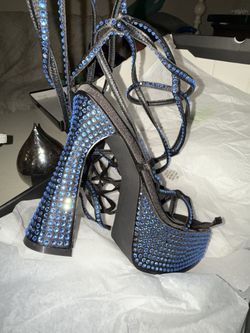  Blue  Rhinestone 6” Heels Size 10
