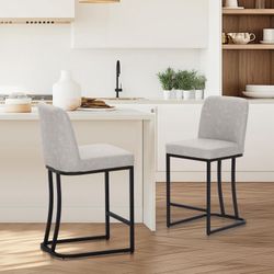 ALPHA HOME Set of 2 Bar Stools Breakfast Bar Stools PU Leather Kitchen Stools with Backrest Bar Stools with Footrest for Kitchen Counter Sturdy Metal 