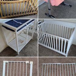 Baby changing table- $15 Bassinet- $15 & Two baby gates - $10, 2 Cribs- $20 each. Battle Creek Michigan - Delivery possible - 