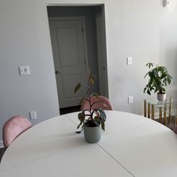 White Dining Table With  4 Pink Chairs