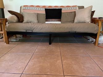 Futon Sofa with Wood Arms and Metal Frame