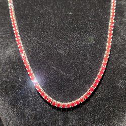 3mm Rhodium Plated Silver Red Moissanite Tennis Chain 