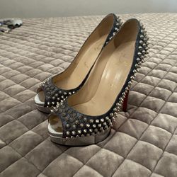 Christian Louboutin Lady Peep Spikes Turquoise Violet Pump