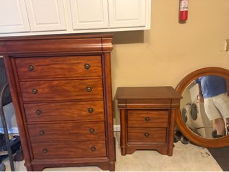 Bed Frame Along With Dresser And Night Stand