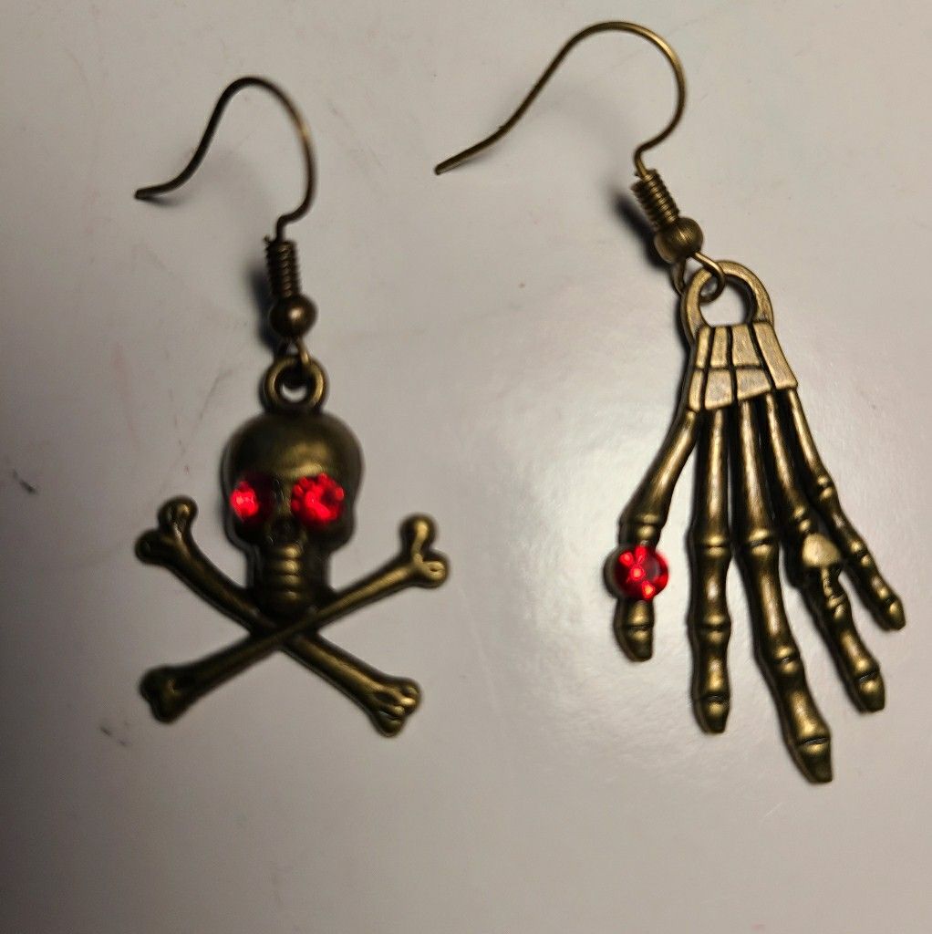 Skeleton earrings hand skull rhinestone bat spider gothic