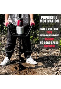 JACKCHEN 1500W Electric Post Hole Digger with Reverse, Double Handle Earth Auger with Storage Bag, 2×6"and 2×4" Auger Bit Earth Auger Drill, Ideal for