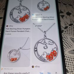 Pumpkin Necklace For  Halloween S925 Sterling Silver Pumpkin Devil Forest Pendant W Chain New No Tags