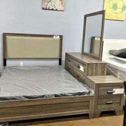 5 pcs Bedroom Set Queen/King Bed Dresser Nightstand mirror and Chest 