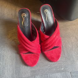 Red Suede Block Heels