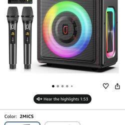 Karaoke Machine, Portable Bluetooth 5.3 Speaker with 2 Wireless Microphones with