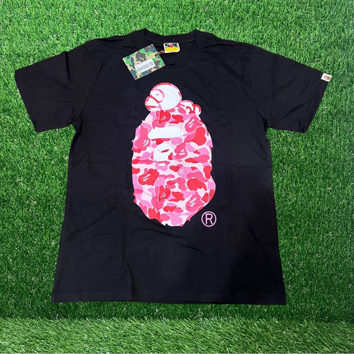 BAPE A Bathing Ape Black / Pink Baby Milo Ape Head Logo Tee Men's