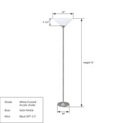Silver Satin Nickel Chrome Metal Torchiere Light Free-Standing Lamp 71” $120 MSRP