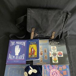 TAROT Books LOT Palm Reader, Book of Runes, Astrological TAROT w/ Messenger Bag