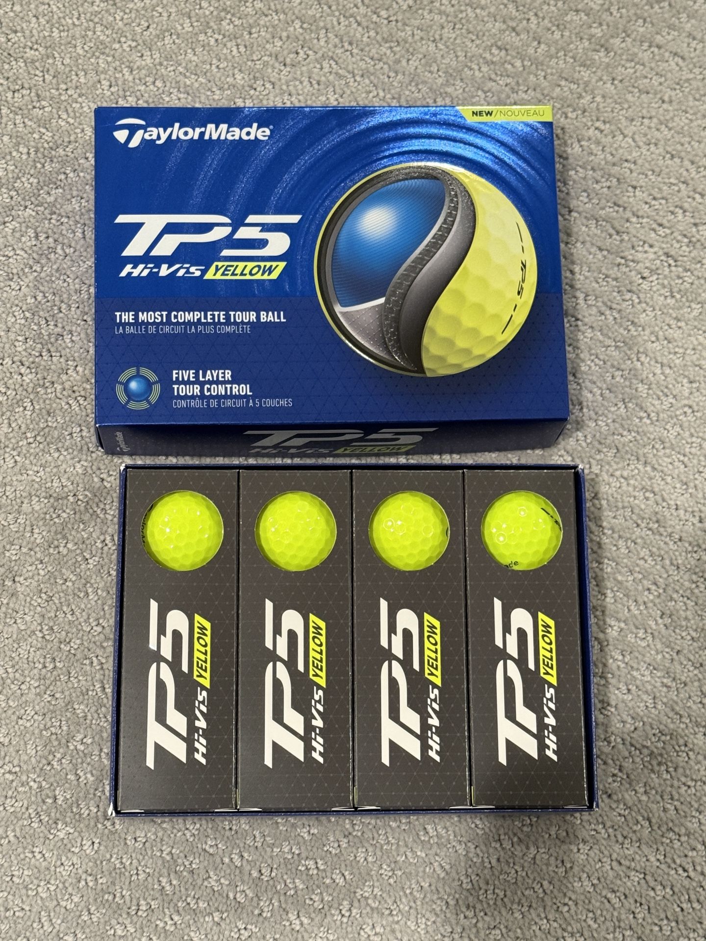 TAYLORMADE TP5 GOLF BALLS Hi-Vis YELLOW 1 Dozen 12 Balls NEW IN BOX