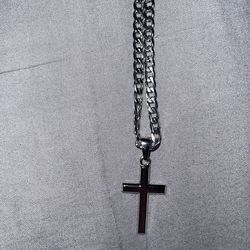 925 Sterling Silver Cross Necklace And Stainless Steel Cuban Link  Chain
