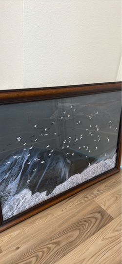 Framed Moving Sand Art Picture / Dynamic Sandscape Decor with Dark Wood Frame