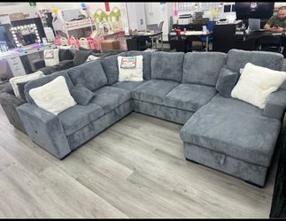 4-Piece Convertible Sectional Sleeper Sofa, Chaise Storage, Sofa Storage & USB Port  Color: Dark Gray