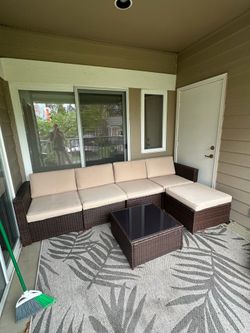 6 piece outdoor set couch, ottoman, table