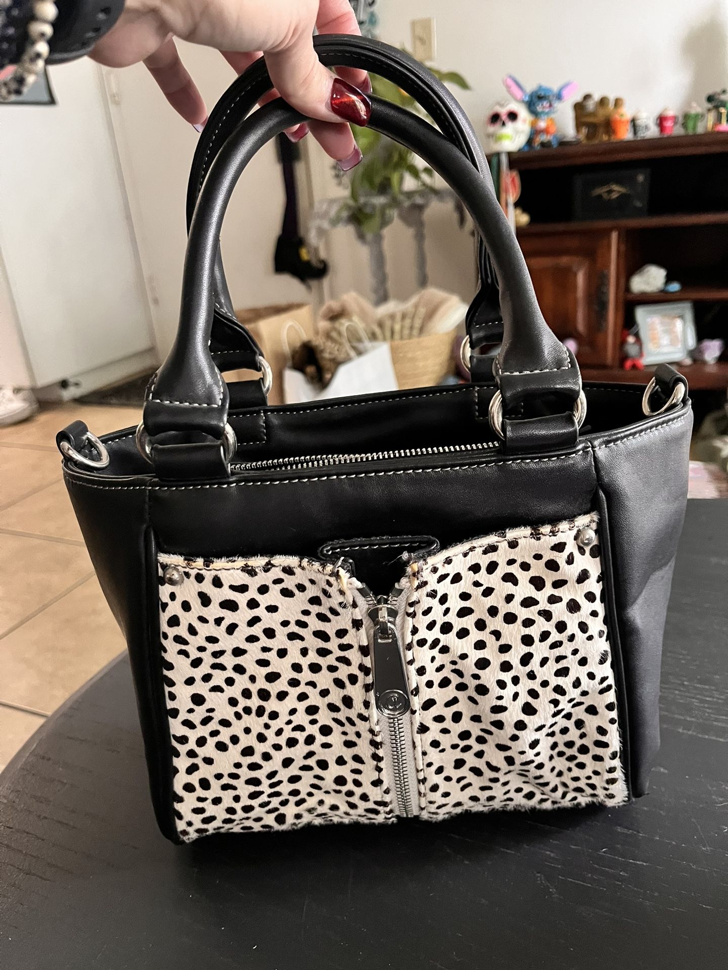 Black White Leather Purse