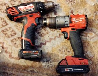 Milwaukee M12 + M18 Cordless Drill Set — 2 Drills + 2 Batteries