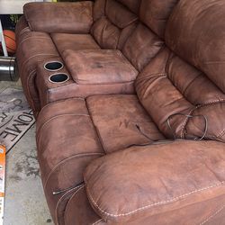 Brown Recliner Sofa w/ Cupholders(FREE DELIVERY)