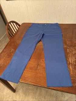 Cotton Linen Slim Fit Pants Men’s L Blue Flat Front Straight Casual Resort