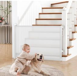 34” Tall x 55” Wide White Retractable Baby and Pet Gate - Brand New