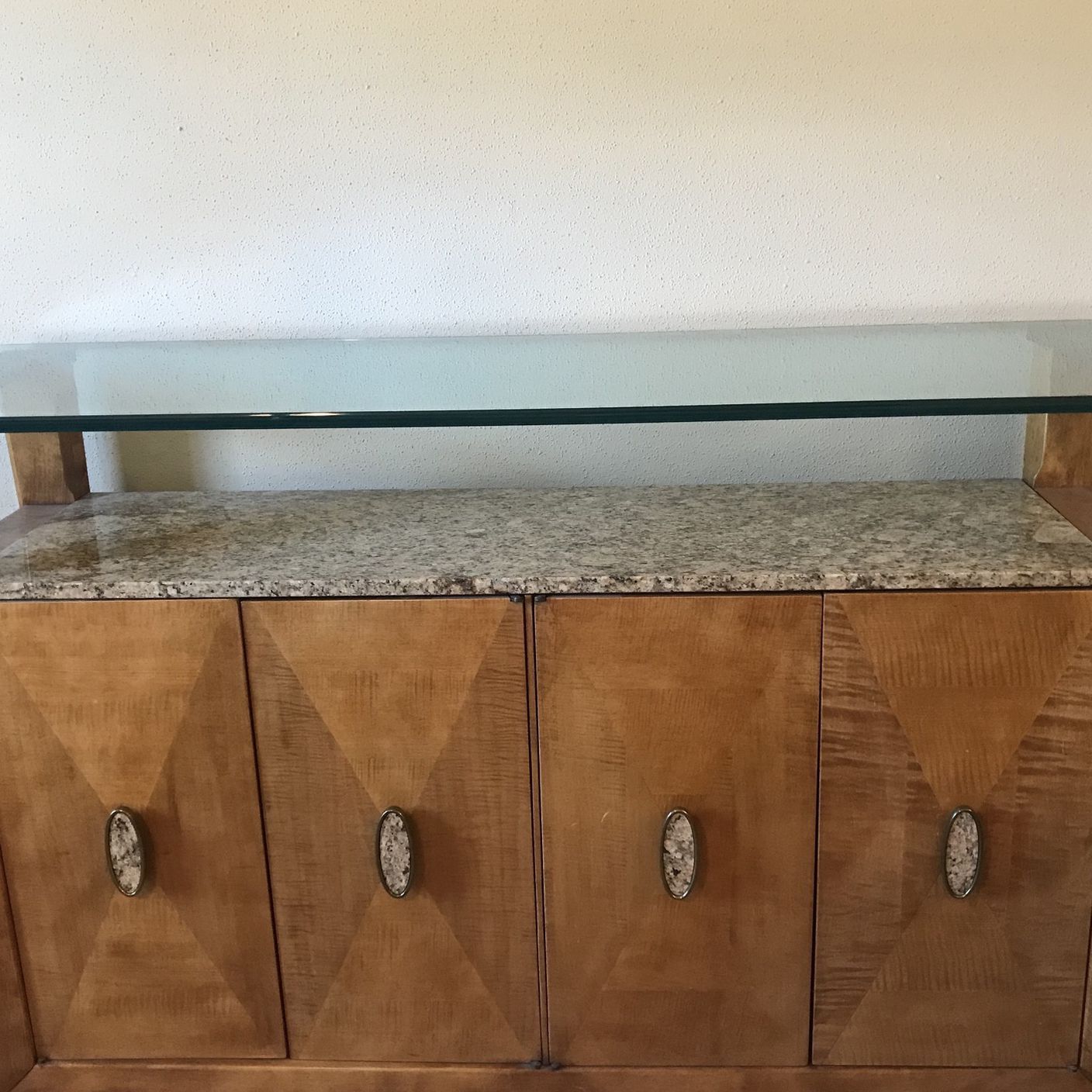 1970’s Henredon Sideboard With Oblong Glass Top & Granite Second Tier