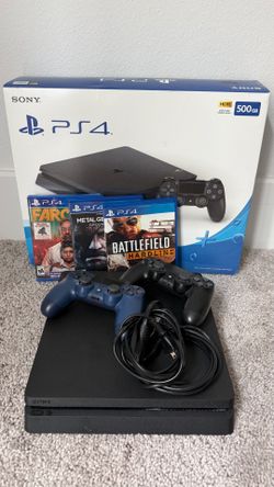 PS4 Slim 500GB Bundle + 2 Controllers + 3 Games + Original Box – Excellent Condition