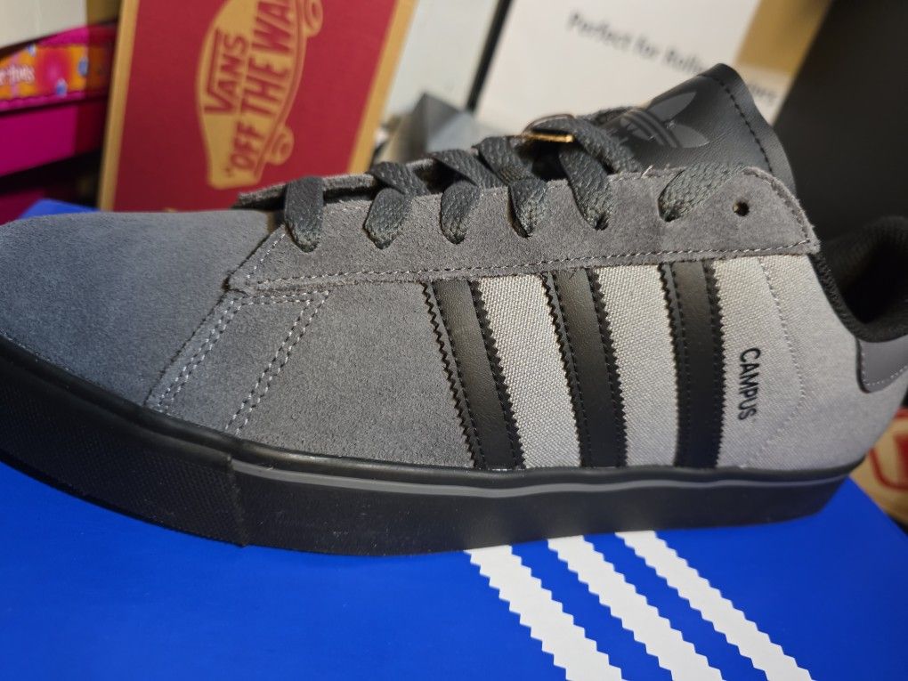 adidas Mens Campus Vulc Sneakers Shoes Casual Black And Charcoal Grey Size 13 Men's