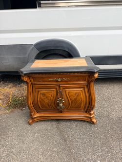 Ornate Wood Cabinet with Marble Top