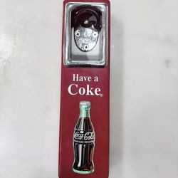 VINTAGE COCA - COLA " HAVE A COKE " WALL MOUNT BOTTLE OPENER CAP CATCHER