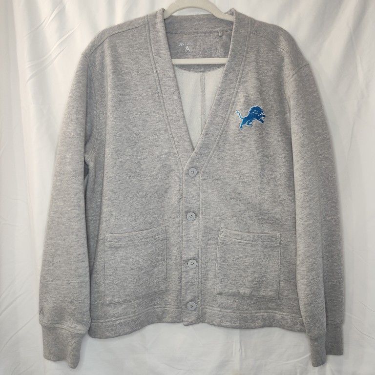 Detroit Lions Antigua Victory Button-Up Cardigan Sweatshirt Heather Gray Small