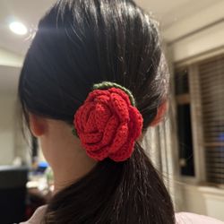 Handmade Crochet Rose Hair Scrunchie / Hair Tie 🌹 Valentine