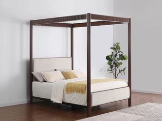 Brand New Luxury Four-Poster Canopy Bed Frame with Upholstered Headboard