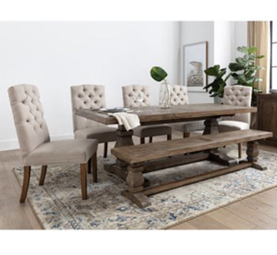 Dining Set Rectangle (5 Chairs & Bench) (Caden Collection)