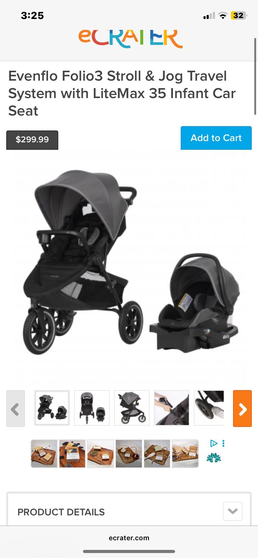 Evenflo Folio3 Stroll & Jog Travel System with LiteMax 35 Infant Car Seat