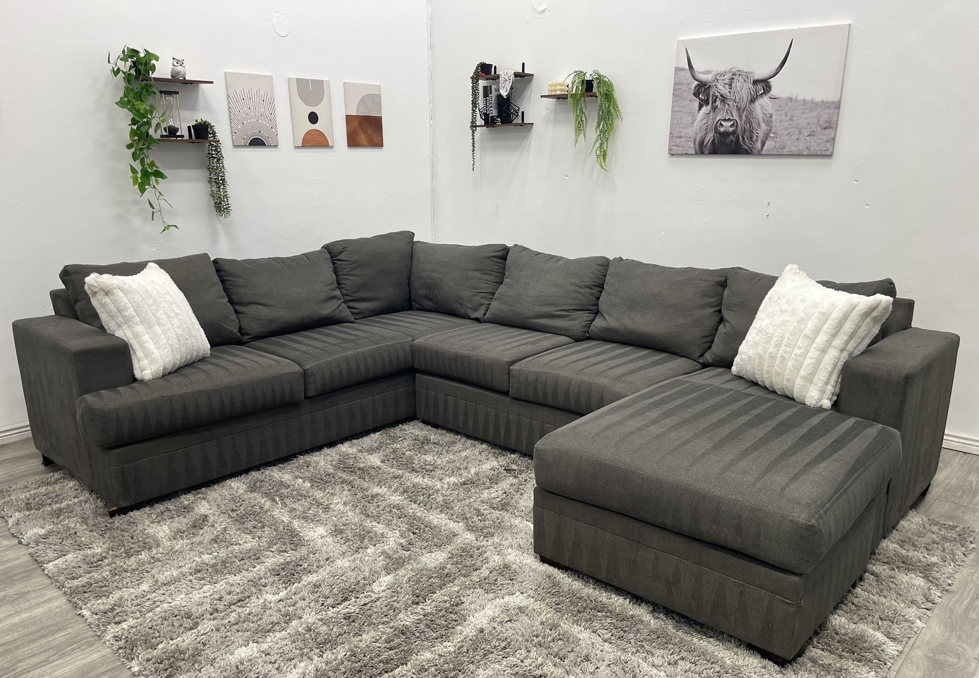 Living Spaces Grey Sectional Couch - Free Delivery