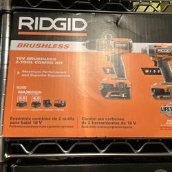 Ridgid 18V Brushless Cordless 2-Tool Combo Kit with Hammer Drill, Impact Driver, (2) Batteries, Charger, and Bag